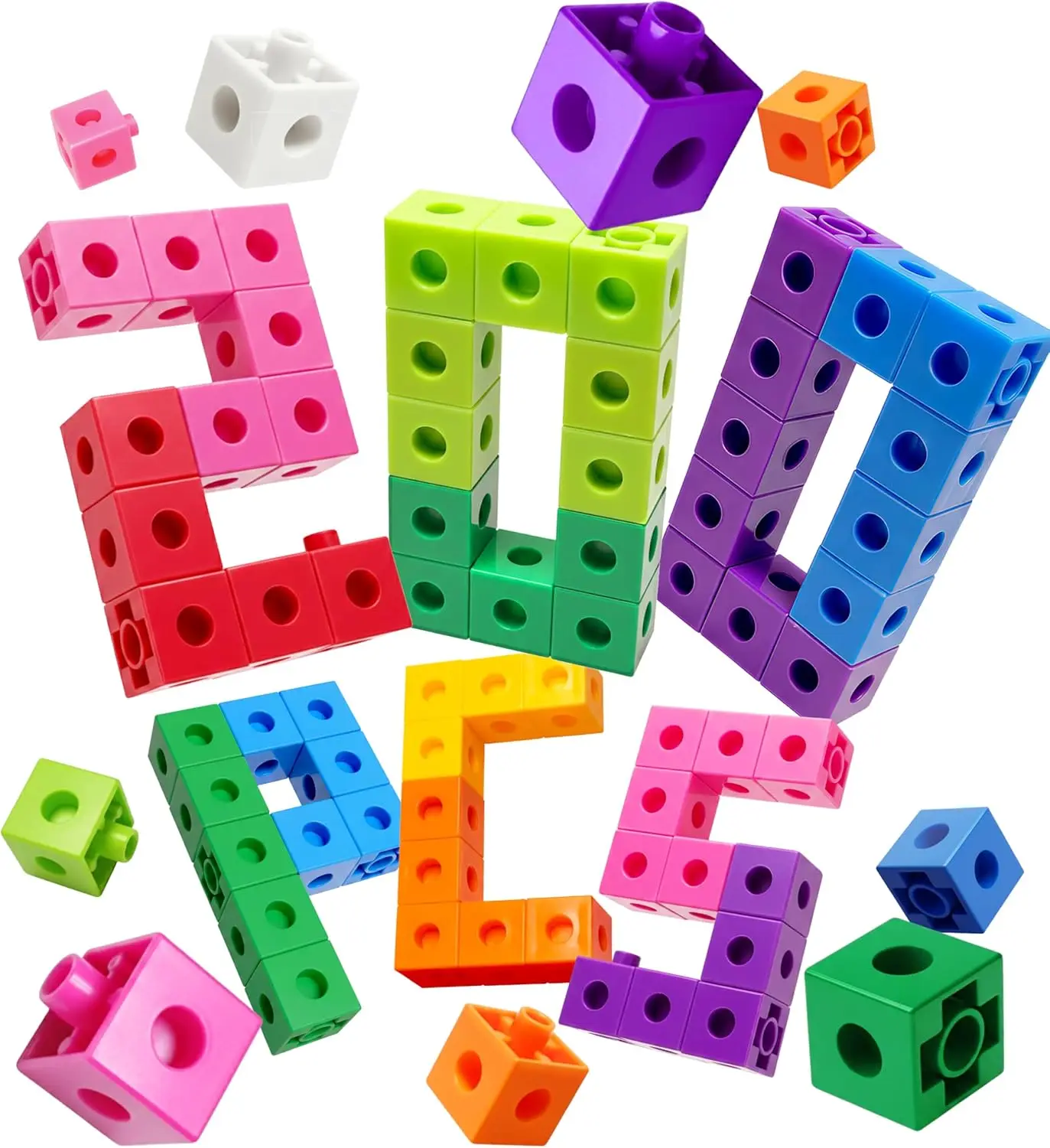 

200 Math Cubes Linking Blocks Set for Early Math, Counting, Sorting, Building & Construction Toy for Kids Preschool Kindergarten Homeschool