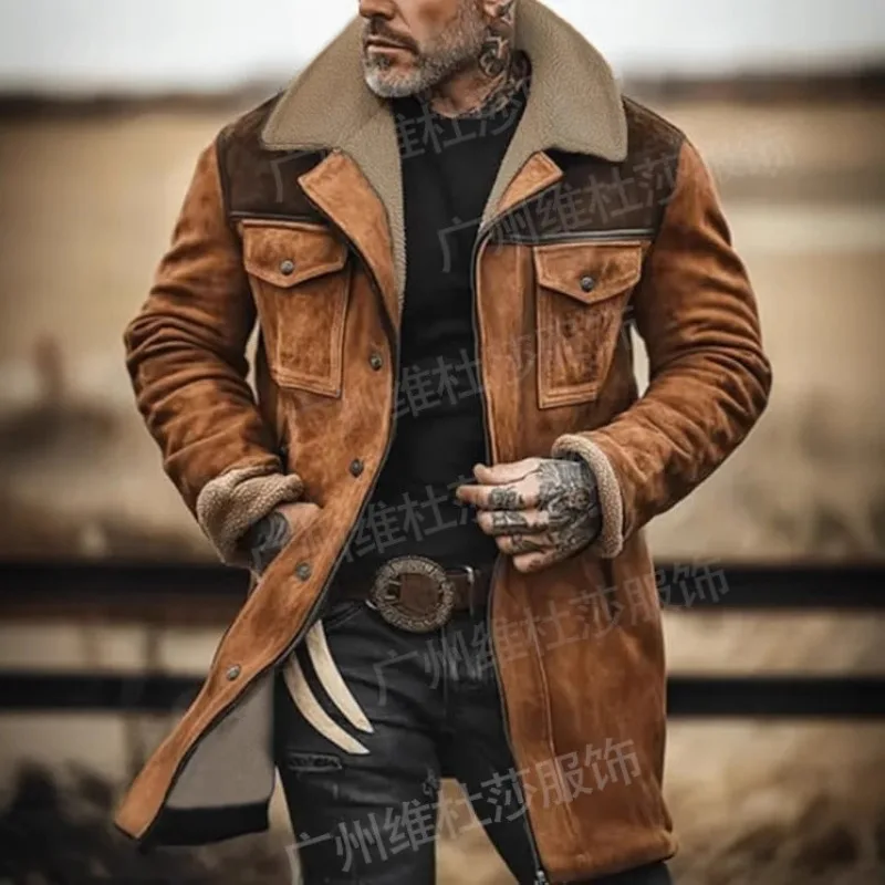 Autumn and Winter Mens Jacket Thickened Long Suede Jacket Contrasting Zipper Jacket for Men