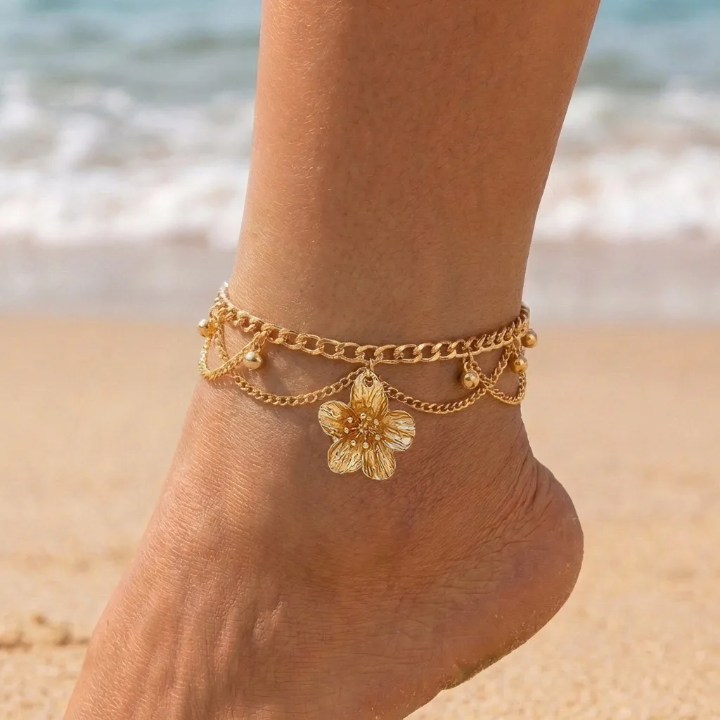 Boho Shell Fishtail Conch Imitation Pearl Colorful Rhinestone Chain Anklet For Women Men Ocean Beach Foot Chain Summer Jewelry