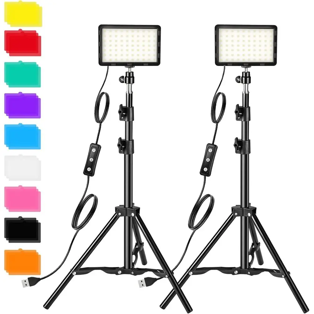 

Photography Video Lighting Kit, LED Studio Streaming Lights W/70 Beads & Color ilter or Camera Photo Desktop Computer Conerence