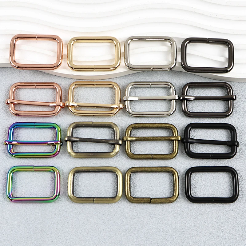 

10Pcs 16-50mm Metal Slides Adjustable Buckle Rectangle D Ring Hook Belt Ribbon Roller Pin Buckles for Dog Coller Loop Hooks