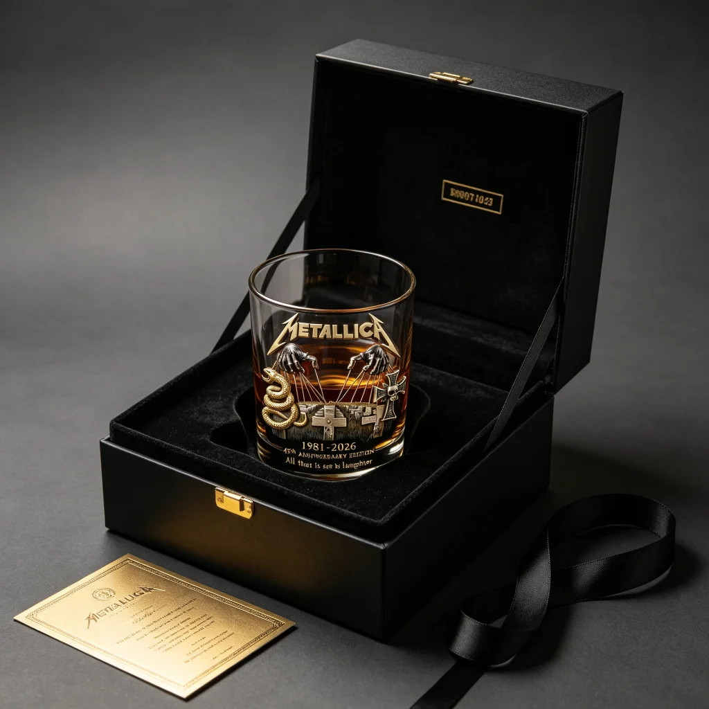 Metallica 1981-2026 Gedenk-Glasbecher im Heavy-Metal-Rock-Stil Kreatives Geschenk für Musikfans