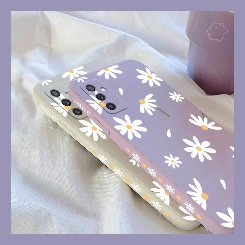 M52 White Sunflower Silicone Phone Case For Samsung Galaxy M52 Shatterproof Camera Protection Galaxy M52 5G Thin Soft Back Cover