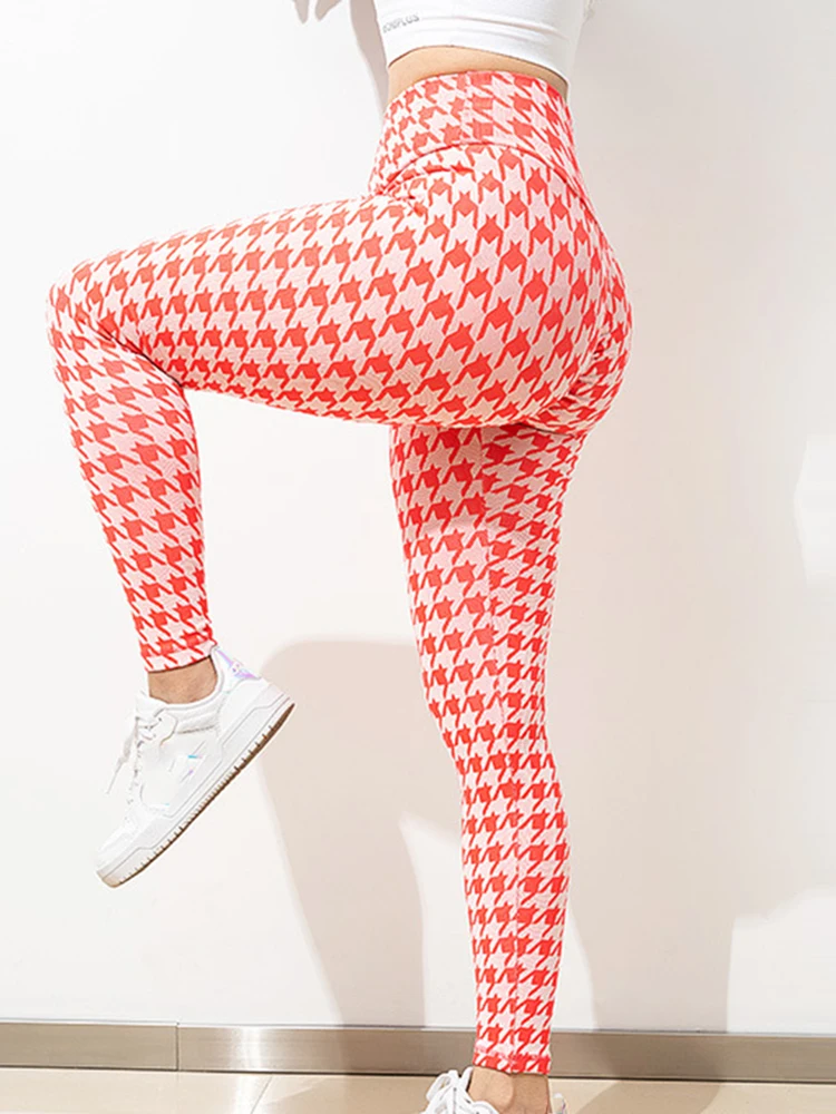 Houndstooth Impresso Joggings para Mulheres, Sexy Fitness Leggings, Calças de Yoga Push Up Jeggings, Ginásio Sports Outfit, Nova Moda Apertada