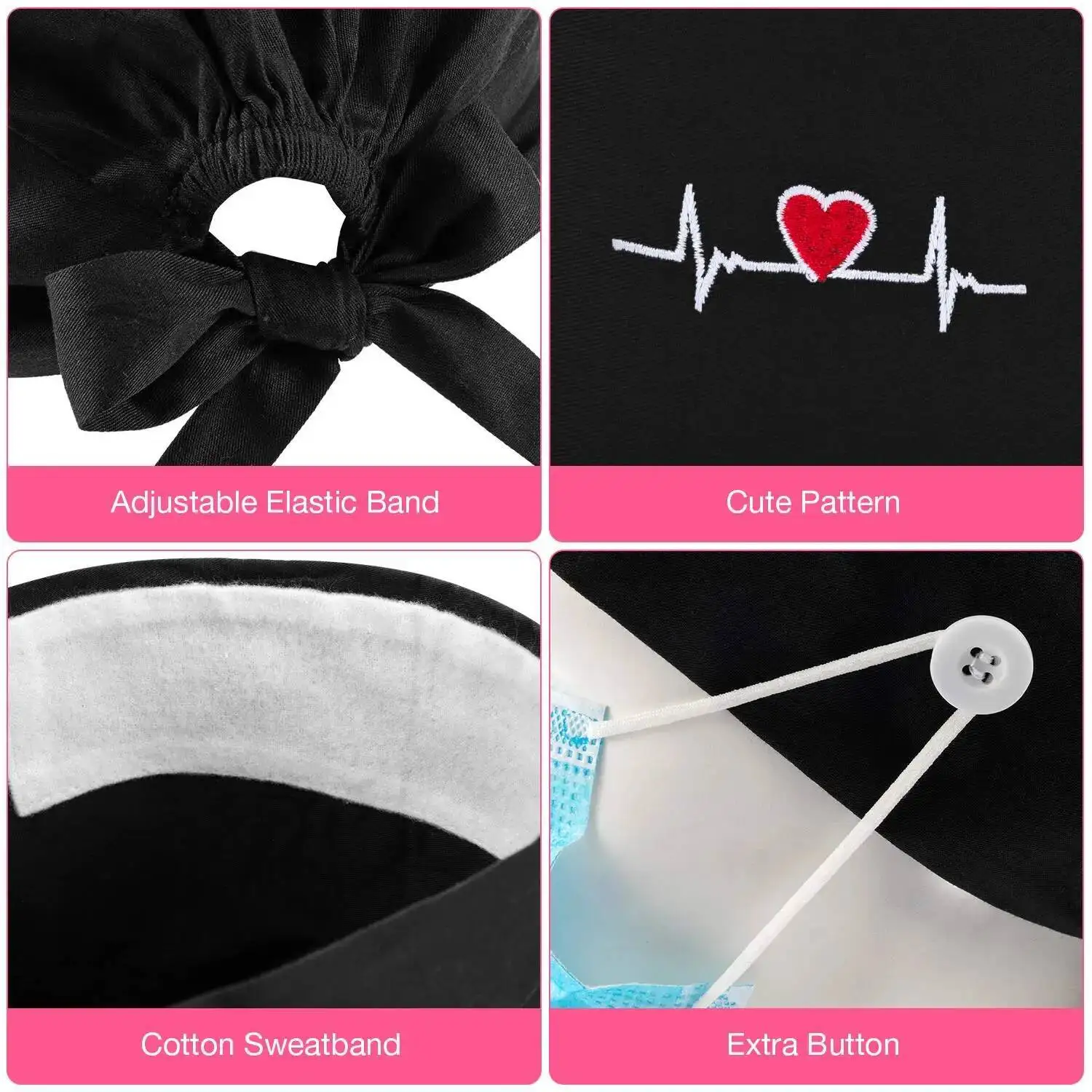 Modne czapki medyczne z nadrukiem, codzienne unisex czapki do sali operacyjnej dla pielęgniarek, haftowane, pyłoszczelne czepki chirurgiczne z guzikiem.