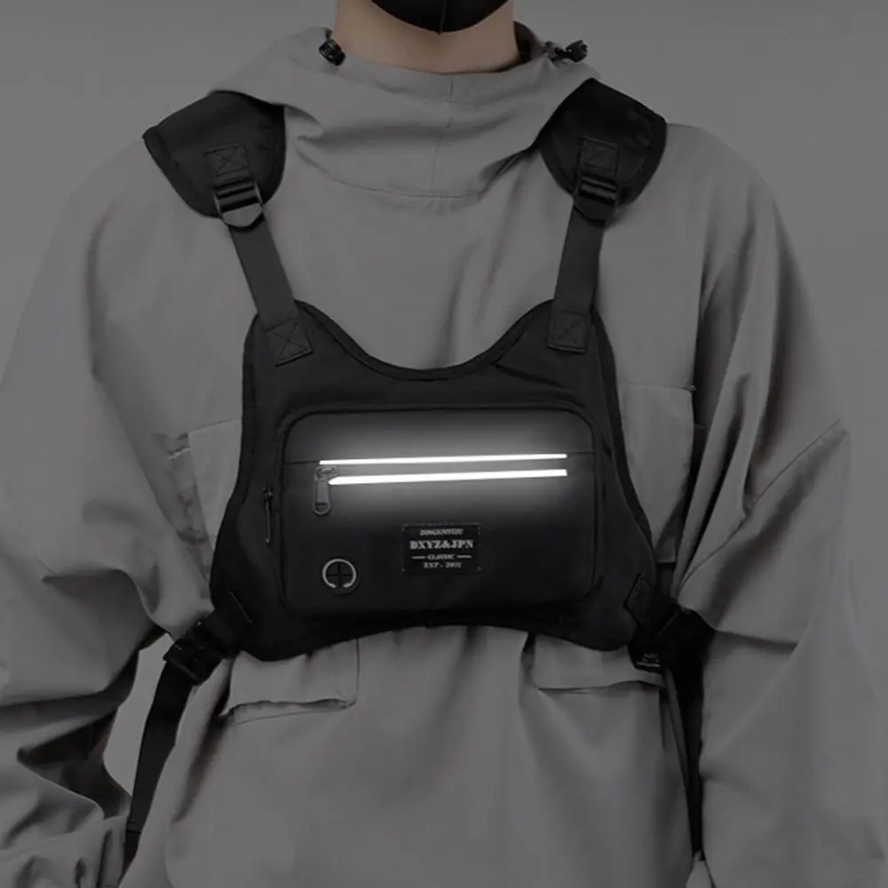 

Reflective Running Vest Bag Breathable Streetwear Climbing Backpack Casual with Adjustable Straps Hip Hop Vest Bag Outdoor
