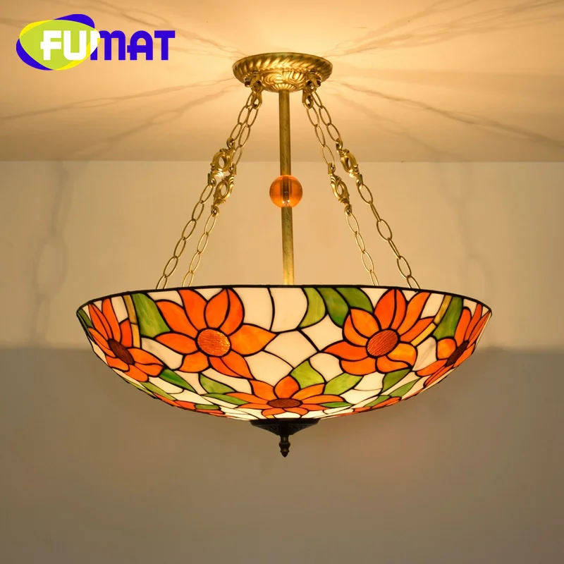 FUMAT Tiffany glass Garden style sunflower chandeliers decorate the living room dining room bedroom bar reverse pendant light