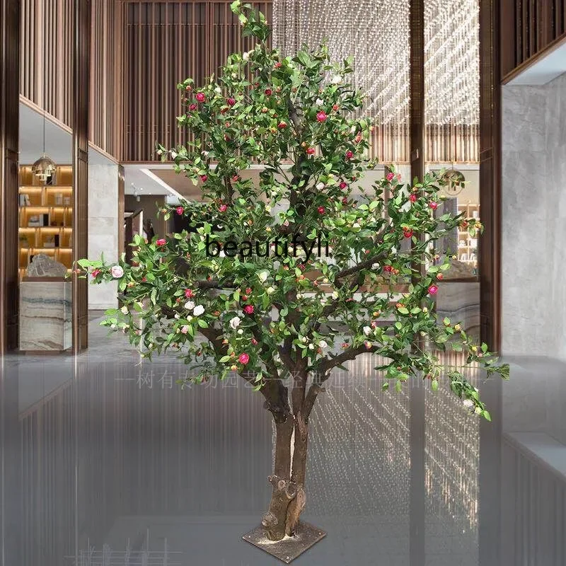 Simulation Camellia Tree Fake Trees Large Plant Cherry Blossom Peach Blossom Indoor Living Room Decoration Personality