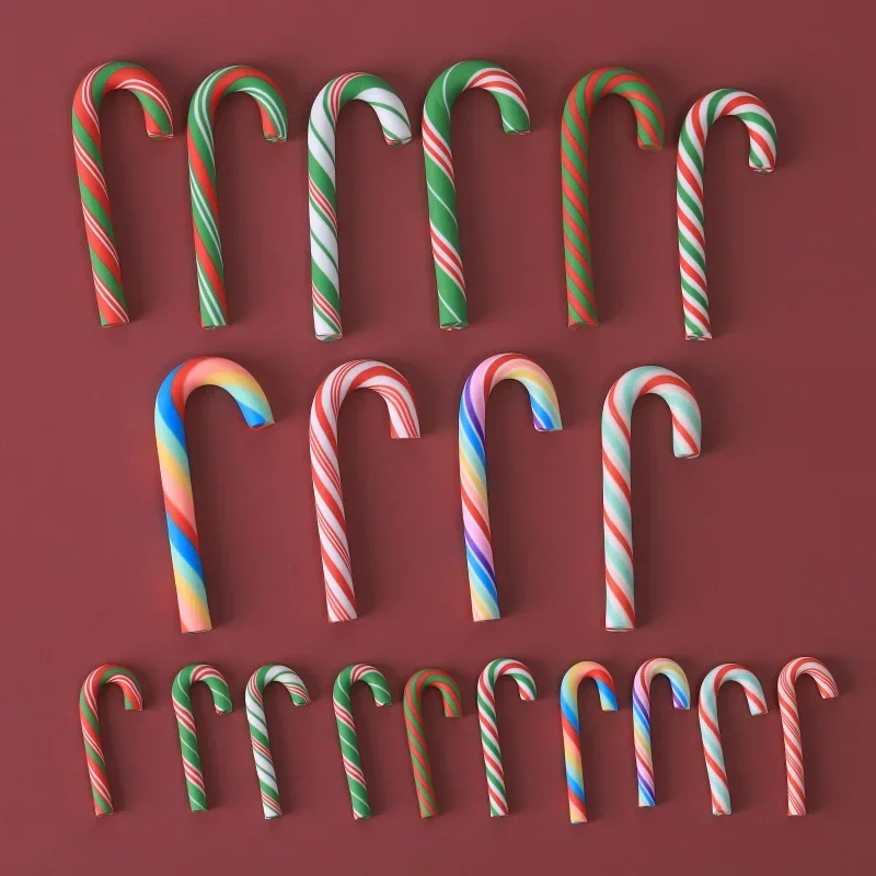 100pcs Cute Scheme Christmas Crutches Resin Cabochon DIY Accessories for Keychain Christmas Pendants Dollhouse Decor