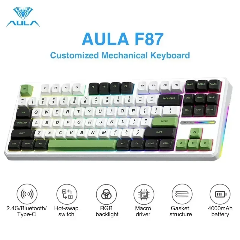 Imagem -03 - Pro Teclado Mecânico sem Fio Rgb 80 Layout Mode 2.4g Usb Bluetooth Hot Plug Jogo Personalização Aula-f87