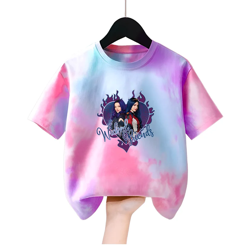 Camisetas de descendientes para chico, camisetas con estampado de dibujos animados, camisetas informales de manga corta a la moda con cuello redondo para niña, trajes, camisa Kawaii