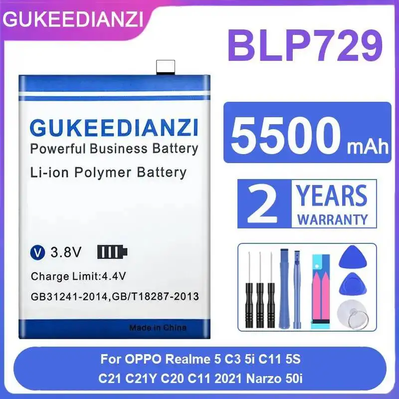 

Аккумулятор 5500 мАч BLP729 для Oppo Realme 5, C3, 5i, C11, 5S, C21, C21Y, C20, C11 2021, Narzo 50i – Долговечный аккумулятор для мобильного телефона
