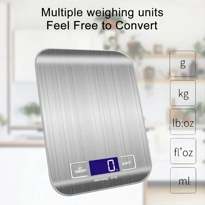 Portable electronic coffee scale, stainless steel surface, backlit LCD screen, kitchen food scale, weighing tool, 5kg, 10kg, 1g