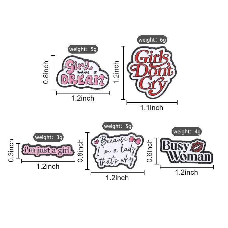 Girl Power Enamel Pins Sweet Cool Style Feminist Quotes Motivational Accessory for Independent Women Daily Wear