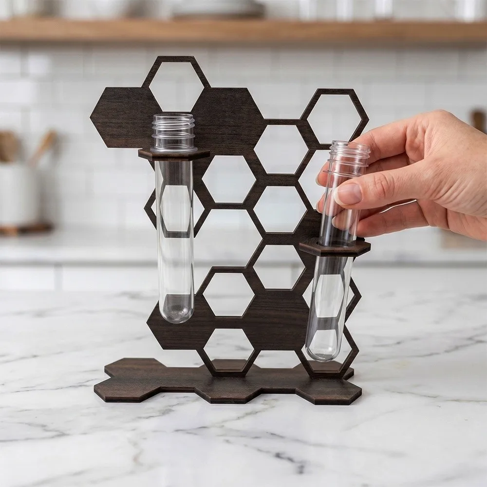 Wooden Hydroponic Plant Holder Geometric Wall Decoration Wall Mounted Planter Hollow Out Vase Wall