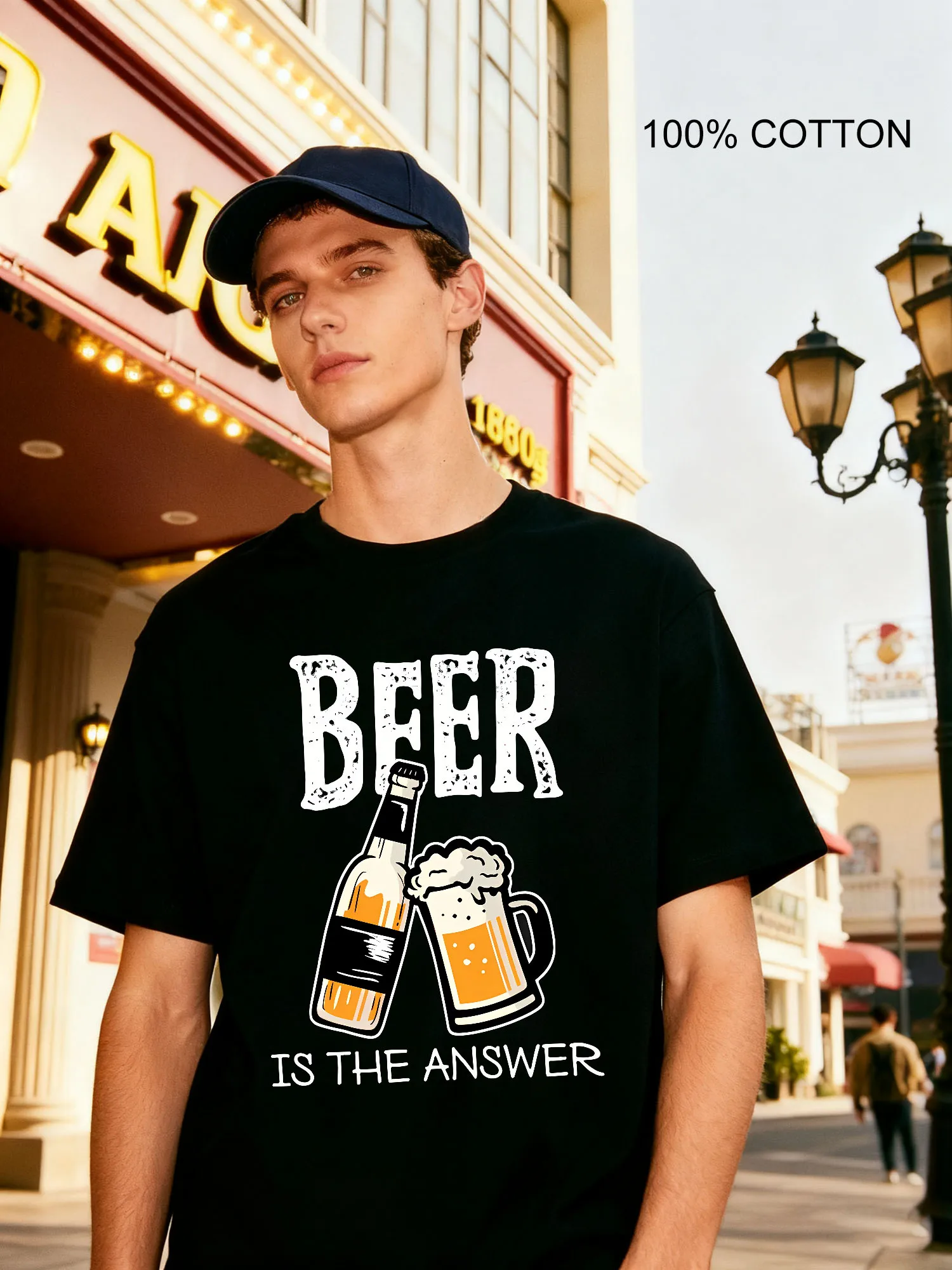 

Beer Is the Answer Humor Graphic Men's T-Shirts Casual Design Crew Neck T-Shirt 180g Street 100% Cotton