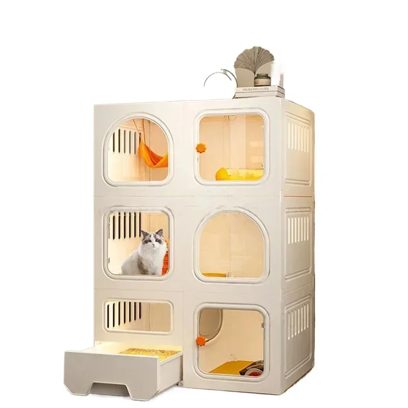 

Transparent Cat Cages Living Room IndoorLitter Box Integrated Cat House Fence Cat Cabinet with Closed Toilet