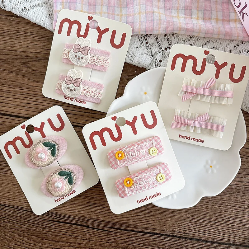 

2pcs Pink Hairpins Fabric Lace Butterfly Baby Girls BB Clip Bangs Hairpin Embroidery Cute Children's Hairpin Hair Clips Headwear