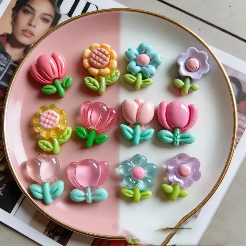 Colorful Resin Flower Charms Cute Glossy Surface For DIY: Jewelry Phone Case Hair Clip Crafts