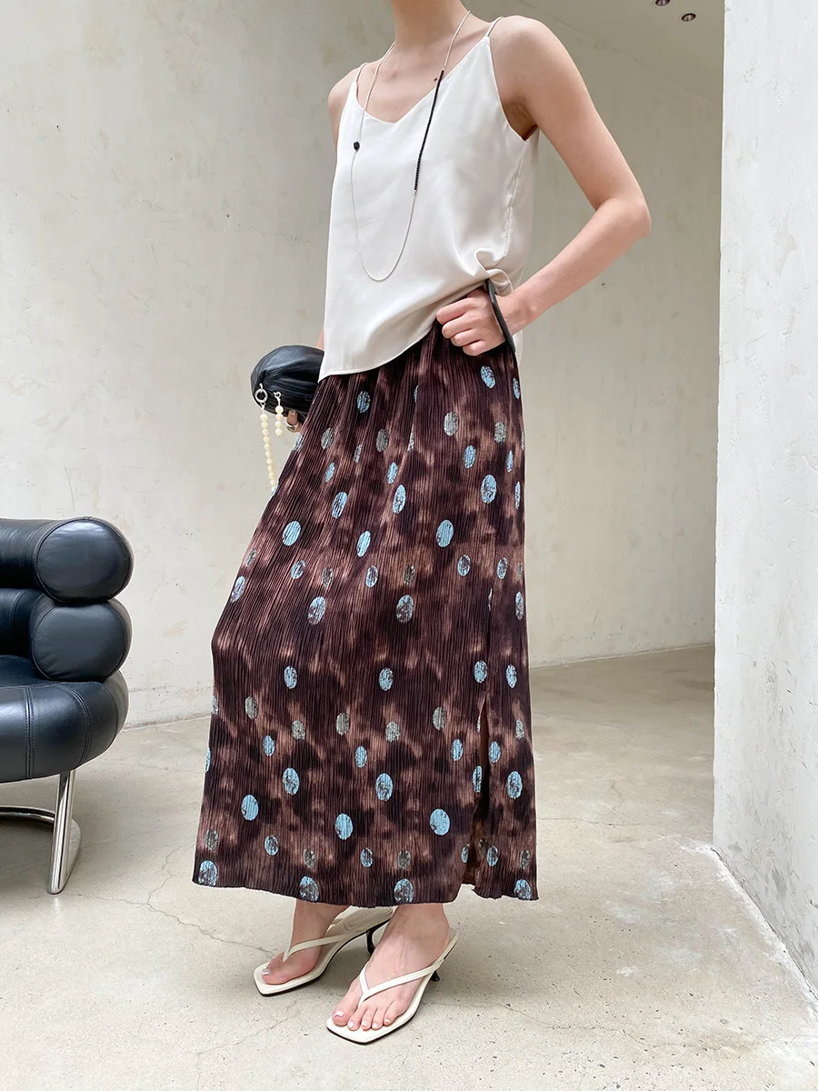 Sommerlicher Damenrock mit elastischem Bund, plissierter Textur, Retro-Print und geradem Schnitt – Detail 21