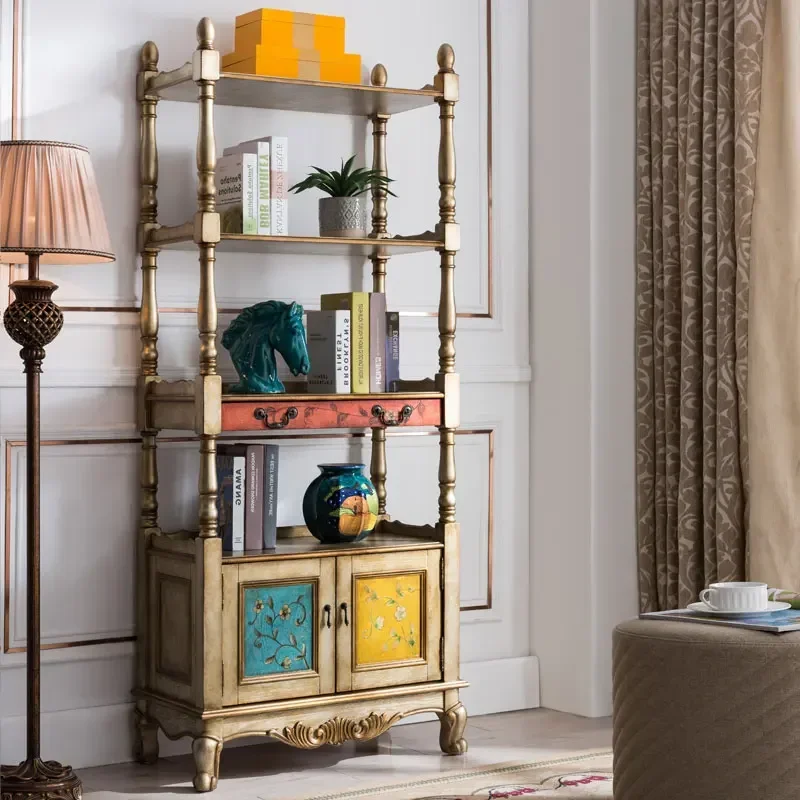 

American Country Solid Wood Bookshelf Floor Storage Rack Living Room Multi-Layer Shelf