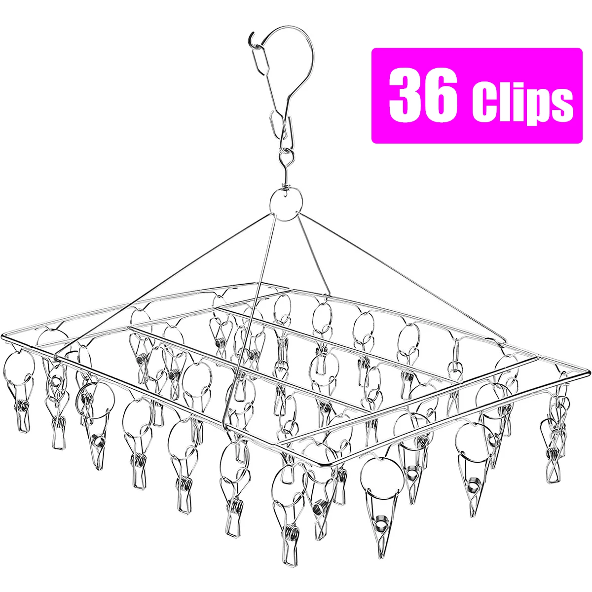 Stainless Steel Windproof Clothespin Laundry Hanger 35/20 Clips Underwear Socks Clip Swivel Hook Hanger Space Saving Drying Rack