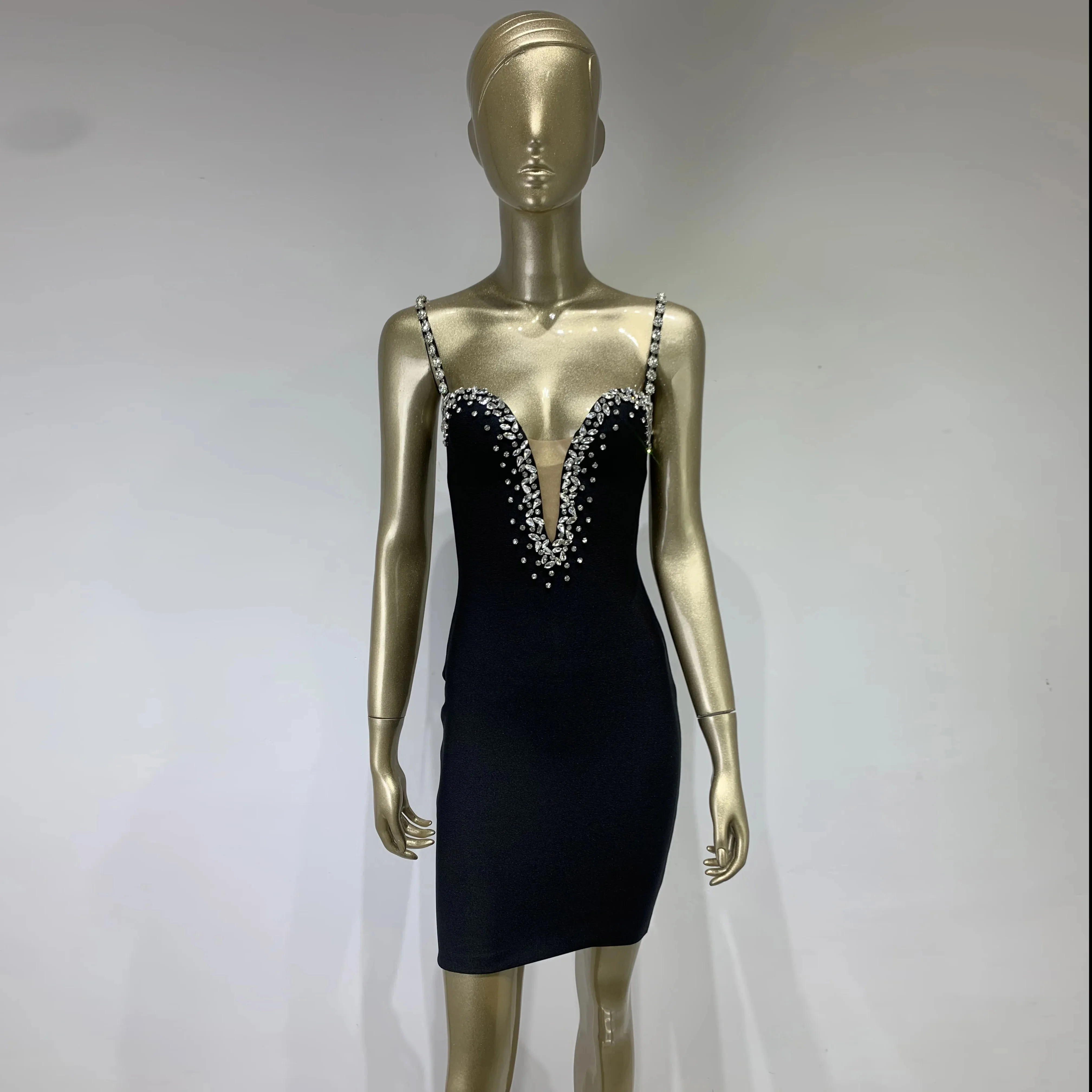 

Womens Little Black Dress Elegant Sharp V-neck Elastic Dress for Daily Outfit Events Stage Performance Show woman Costume