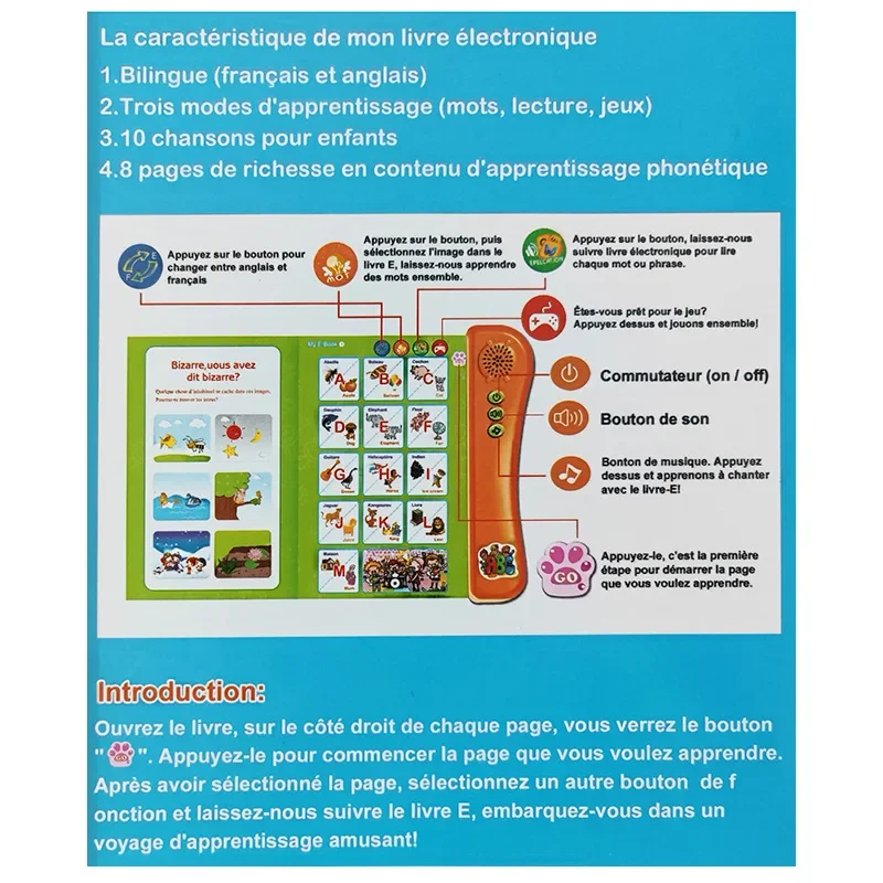 Francese e inglese bilingue Finger Reading libro vocale per bambini giocattoli di apprendimento intelligenti e-Book francese educazione precoce