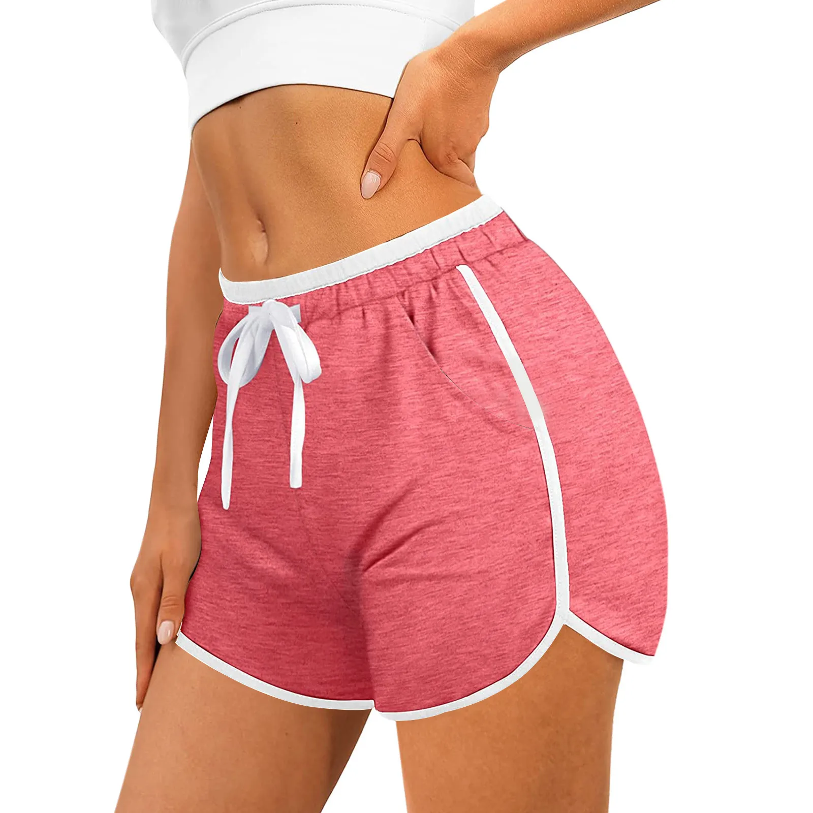 Women Sport Shorts Slim Fit High Stretchy Solid Pant Belt Elastic Waist Pant Pocket Slim Short Pants Breathable Outdoor Female