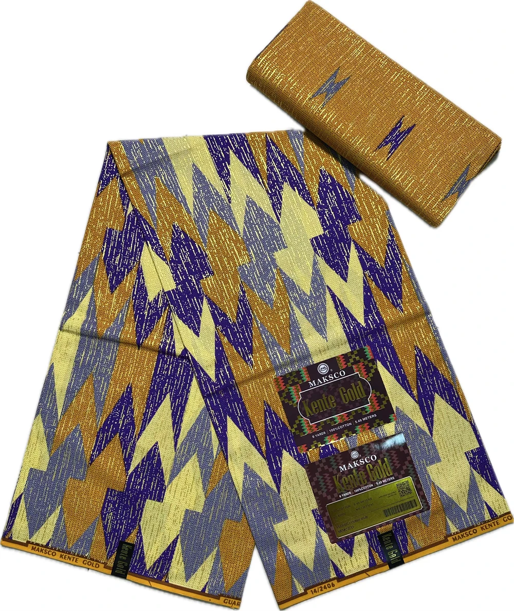 Kente الذهب الشمع النسيج الأفريقي النسيج بالجملة 4 + 2 ياردة الشمع يطبع لفستان الخياطة كتلة يطبع