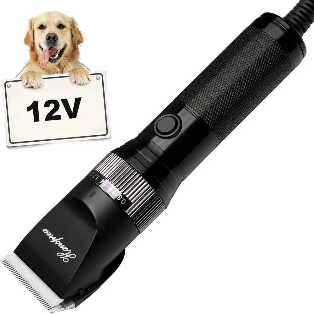 

12V Professional Dog Clippers for Heavy-Duty Grooming with Guard Combs and Brush for Thick Hair