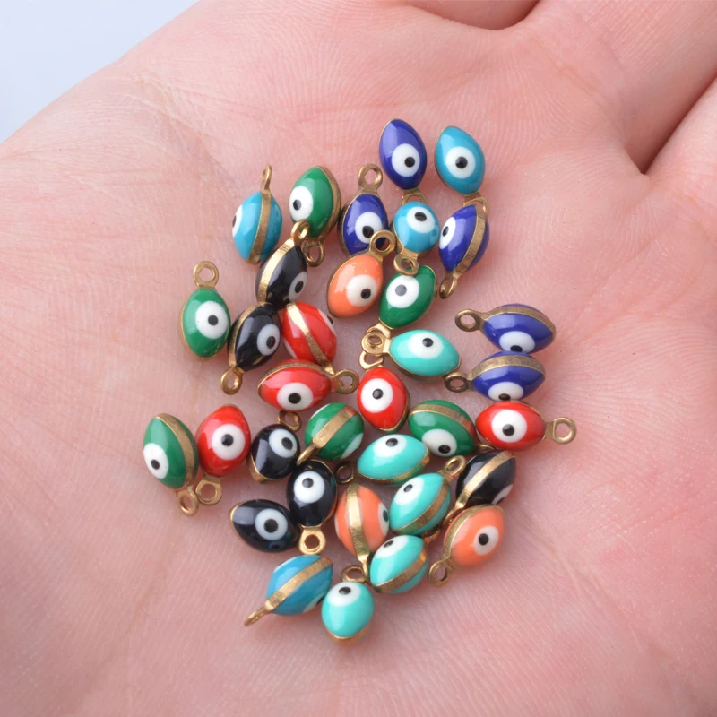 30 Stück doppelseitige Böses-Auge-Anhänger aus Kupfer mit Emaille, Mini-Anhänger für Armbänder, Halsketten, Ohrringe, Accessoires – Detail 5
