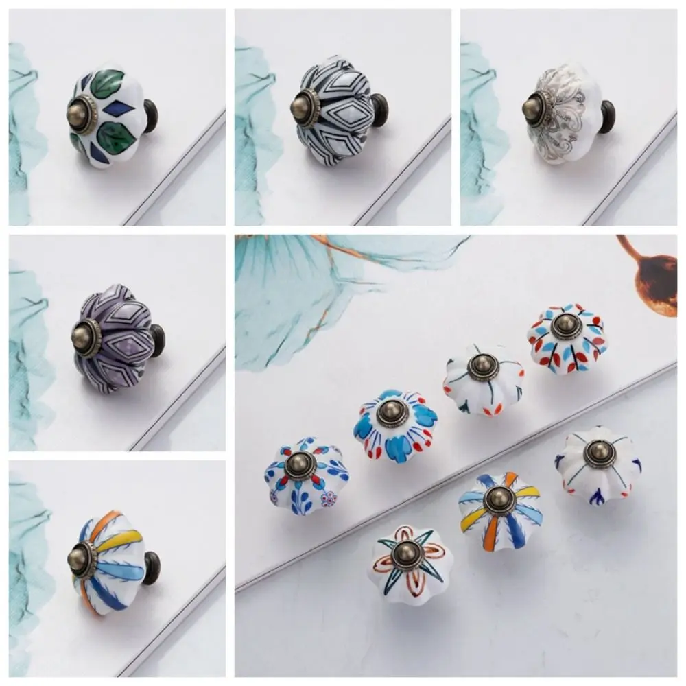 セラミックと合金製のパンプキンハンドル、単穴、複数色、ヴィンテージドアハンドル、ファッションクリエイティブ家具ノブ、食器棚用