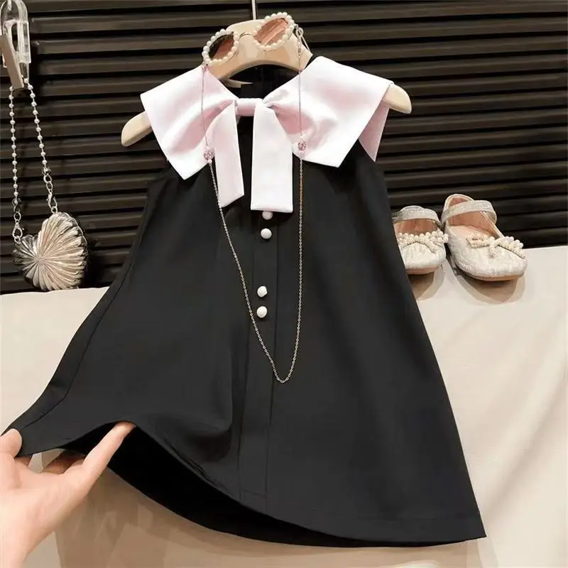 

Summer Children Girl Princess Dress Bow Splice Sleeveless Infant Baby Girl Dress French Style Versatile Kid Girl Sundress