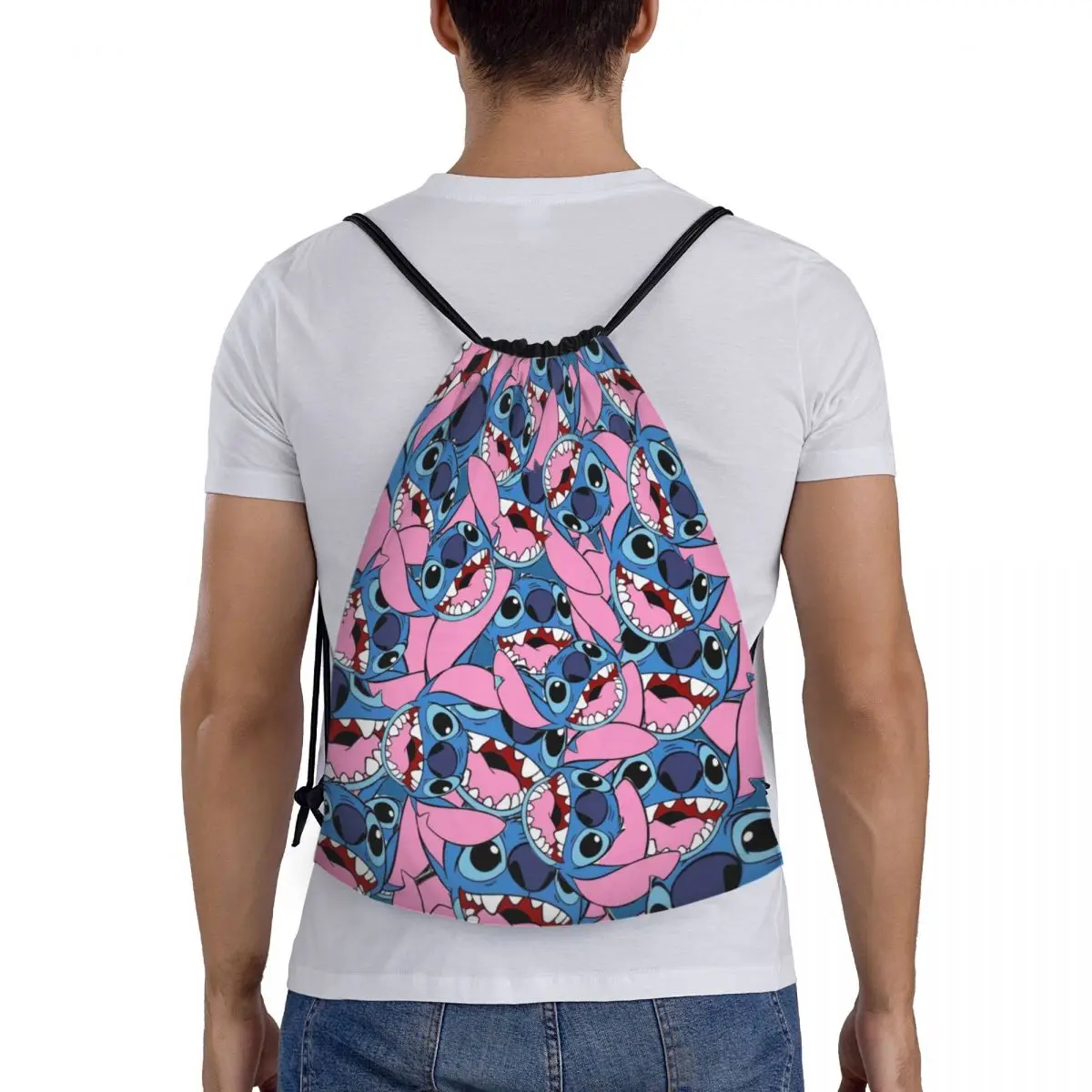 Aangepaste Tas Met Trekkoord Voor Winkelen Yoga Rugzakken Vrouwen Mannen Stitch Cartoon Sportgym Sackpack