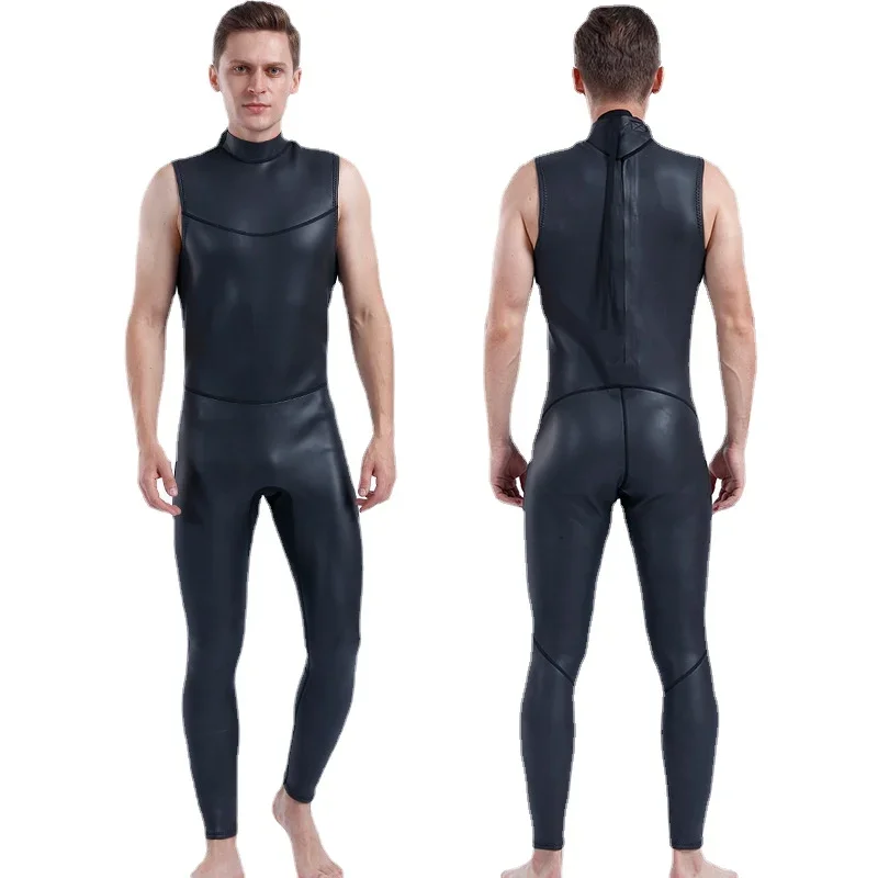 Men's Cr Leather Wetsuit, Sleeveless Pants, Light Leather, Warm Swimsuit, Snorkeling Suit, 2mm