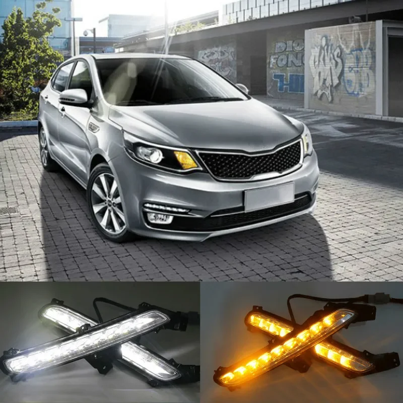 

2PCS LED Daytime Running Light For Kia Rio K2 2015 2016 Yellow Turn Signal Relay Waterproof ABS 12V DRL Fog Lamp Decoration