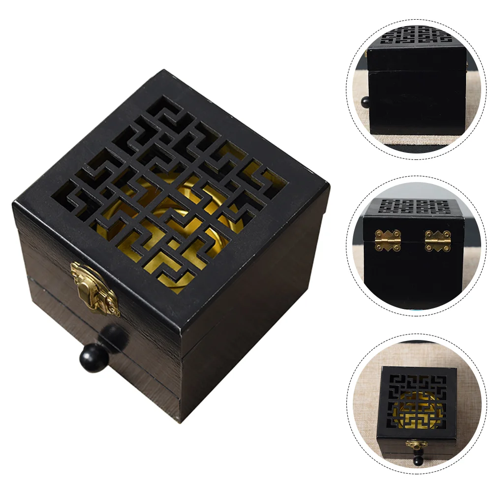 

Electric Wooden Aromatherapy Box Retro Decor Ornament Incense Burner Square Holder Black Alloy