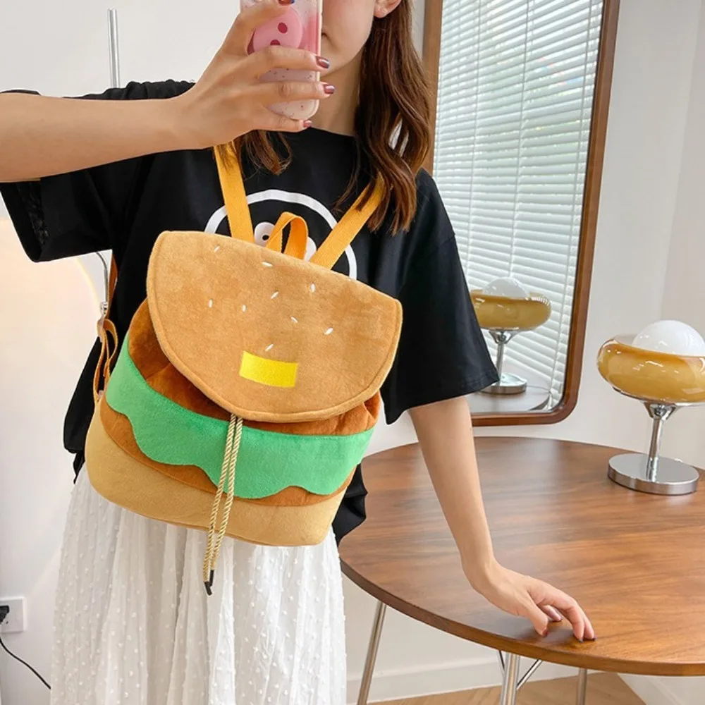 Large Capacity Hamburger Backpack Adjustable Multi-Function Travel Backpack Cartoon Hamburger Drawstring School Bag Kids