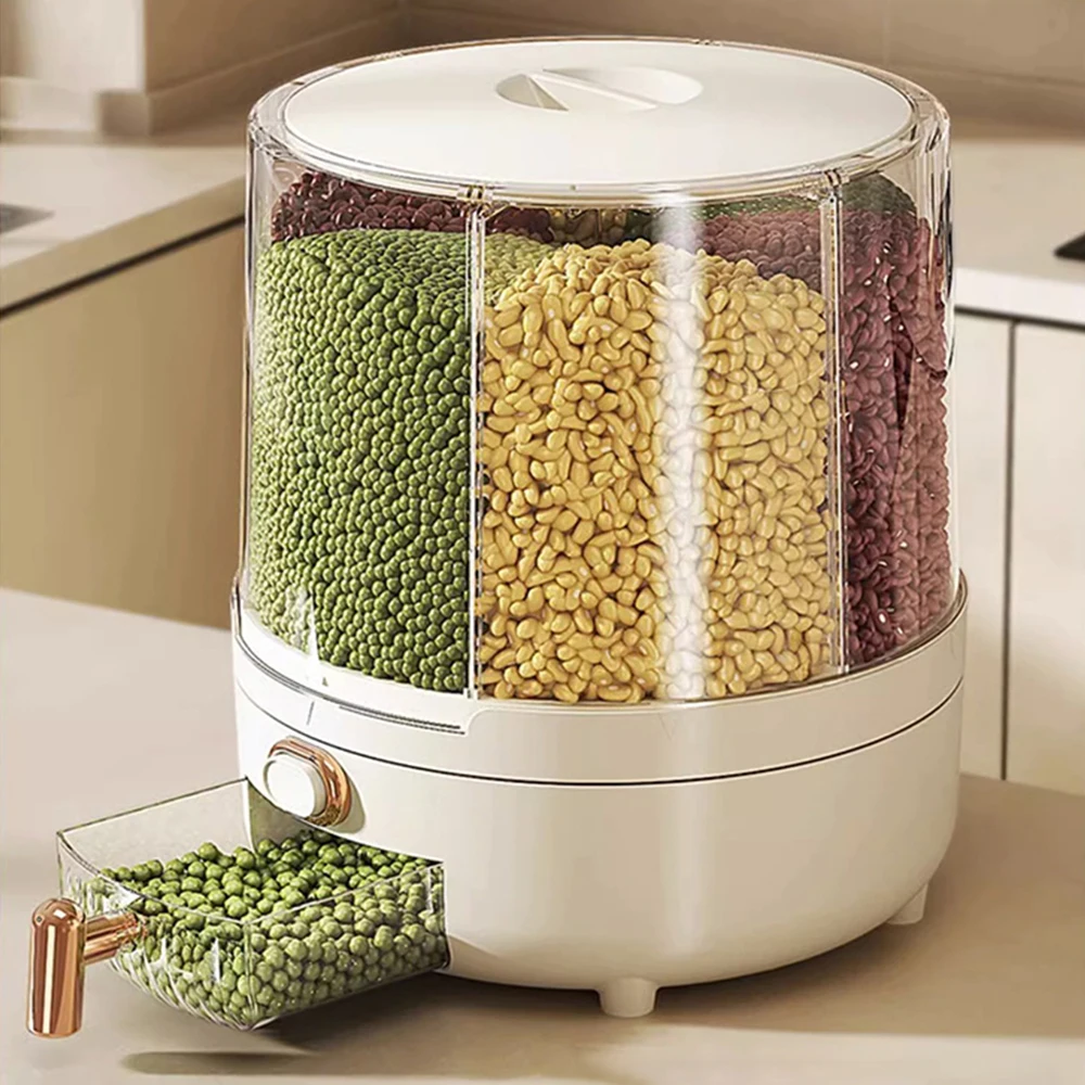 Dispensador de arroz giratorio de 360 grados, cubo sellado a prueba de humedad para cereales secos, contenedor de comida para mascotas, caja de