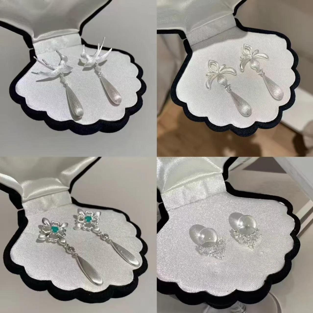 Vintage French Romantic Style Brushed Silver Earrings for Women Swallow Flower Shaped Waterdrop Pendant Elegant Jewelry Set 2026