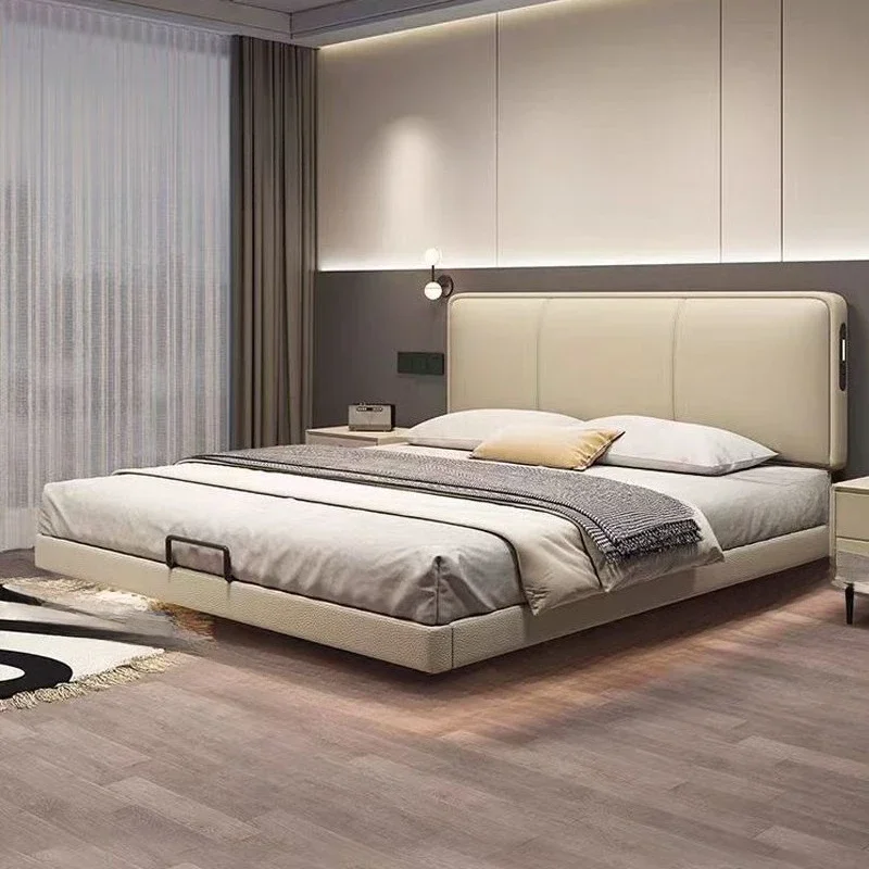 Ultra-thin Italian leather adjustment wedding bed, double bed household storage soft bag bed