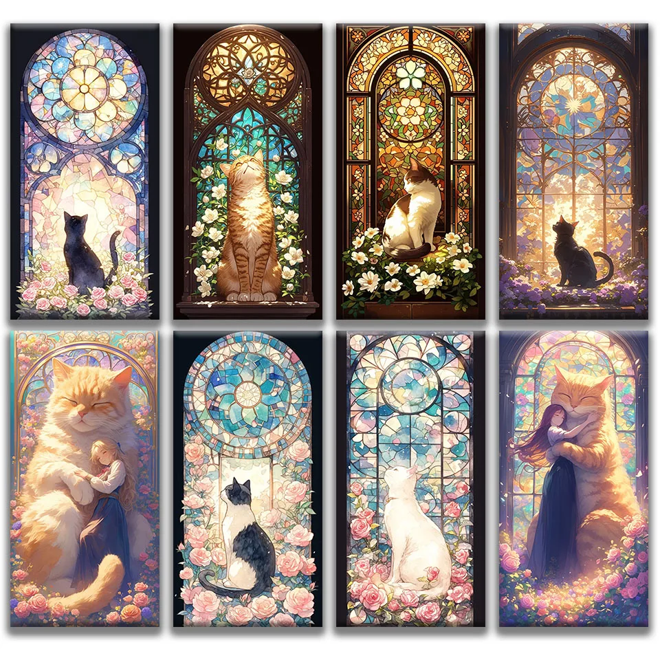 

DIY Diamond Painting Art Animal, Mosaic Cat Embroidery, 5D Full Square, Round Rhinestones, Cross Stitch, Home Wall Decoration