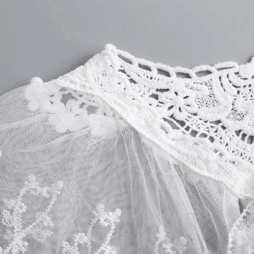 Simple Cape Embroidered Lace Fake Collar Embroidery Chiffon Blouse False Collars Wraps Floral Lapel Scarf Accessories