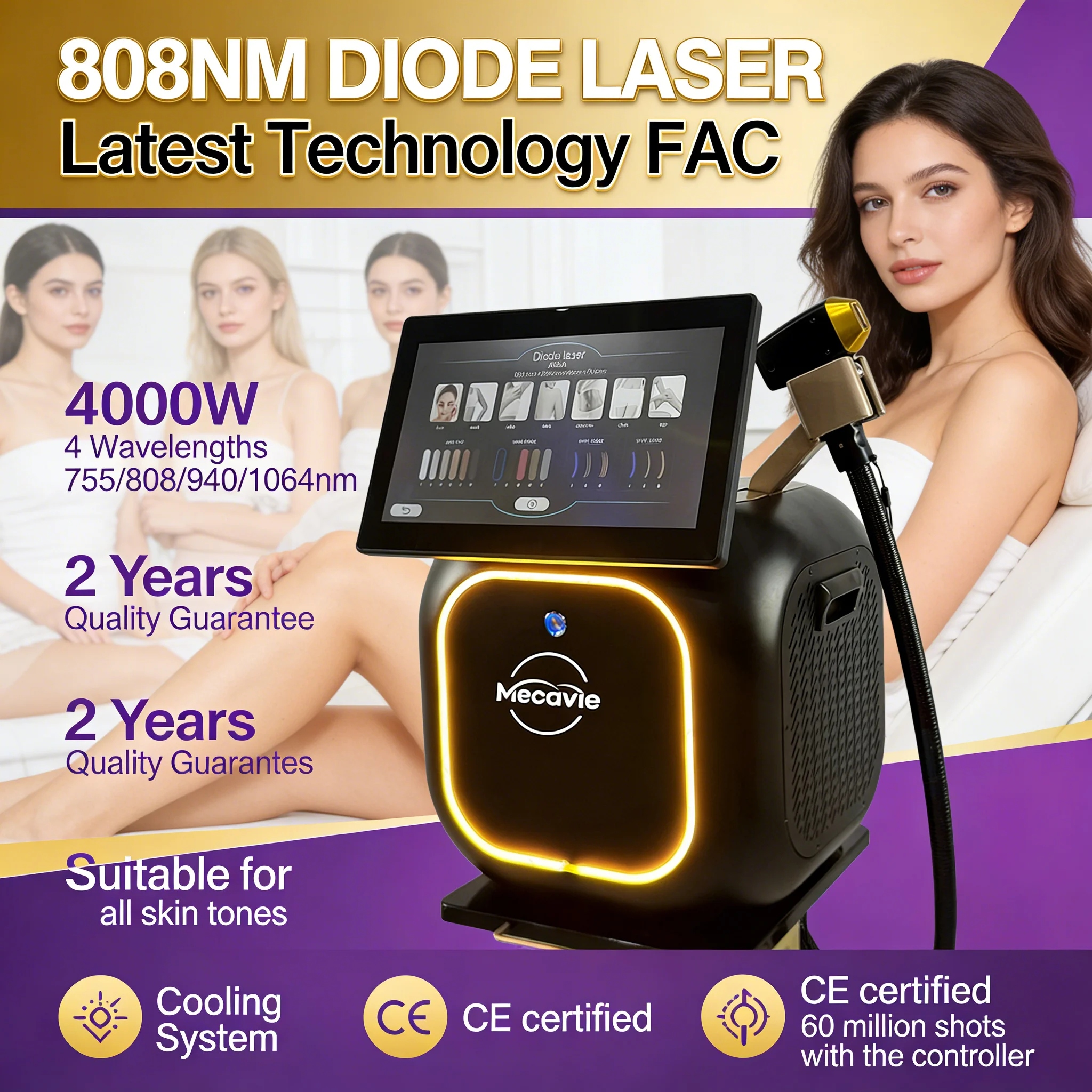 

Профессиональный диодный лазер Soprano 2026 года, 4000 Вт, 4 длины волны (940, 755, 1064, 808 нм), александритовый, для перманентного удаления волос