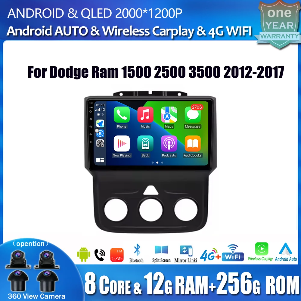 

9“Car Radio For Dodge Ram 1500 2500 3500 2012-2017 Android 14 Wireless CarPlay Android Auto 4G Multimedia Player GPS NO 2Din DVD