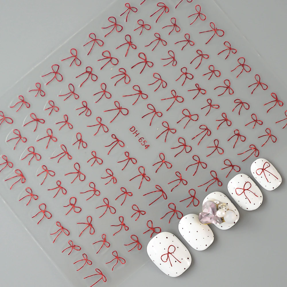 2 szt. Czerwona kokardka naklejki do paznokci naklejki, błyszczące amulety łuk samoprzylepne naklejki projekt ozdoby do paznokci Manicure materiały do paznokci
