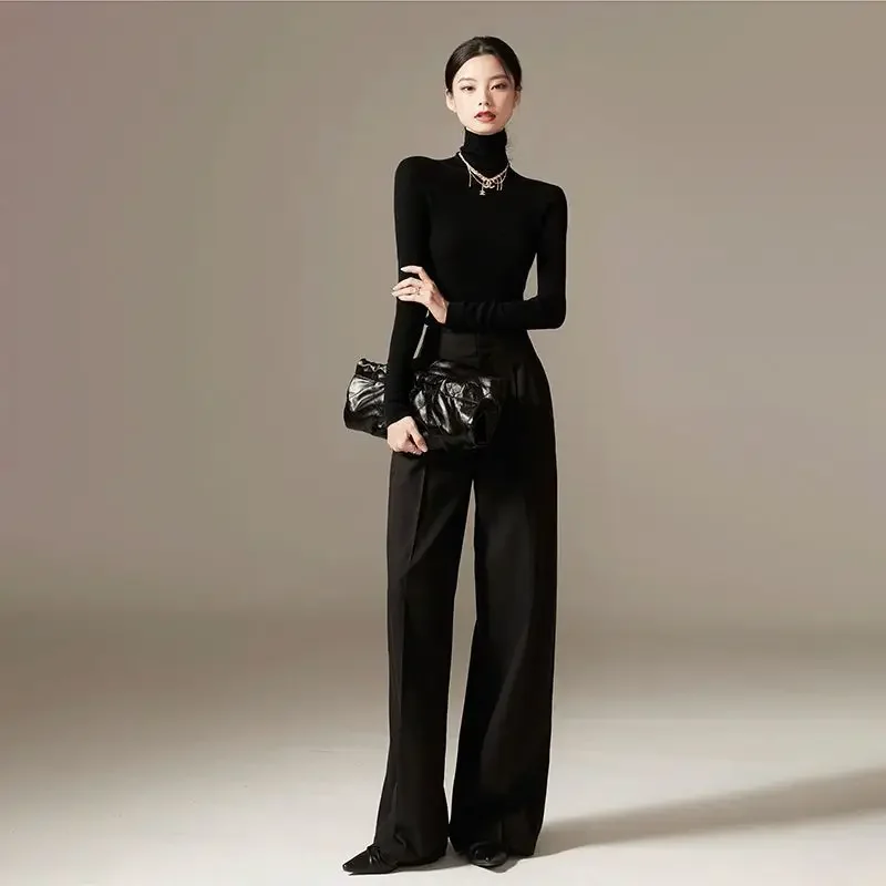 2024 Spring New Pants High Waist Wide Leg Pants Draping Effect Tight Waist Long Pants High-Looking Slide Suit or Women