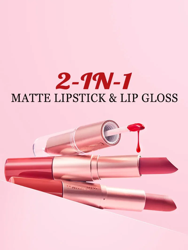 Heallor 3pcs matten Lippenstift & Lip Liner Set 2 in 1 Lippenstift Set wasserdicht langlebige Samt Lippen Liner Bleistift Frau Make-up cos