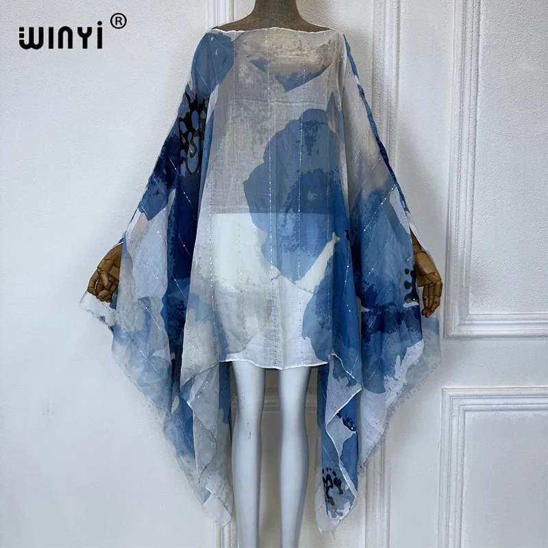 WINYI Africa beach dress Perspective sexy dress Women Sequin luxury robe Middle East Female kaftan abayas dubai luxury cover up